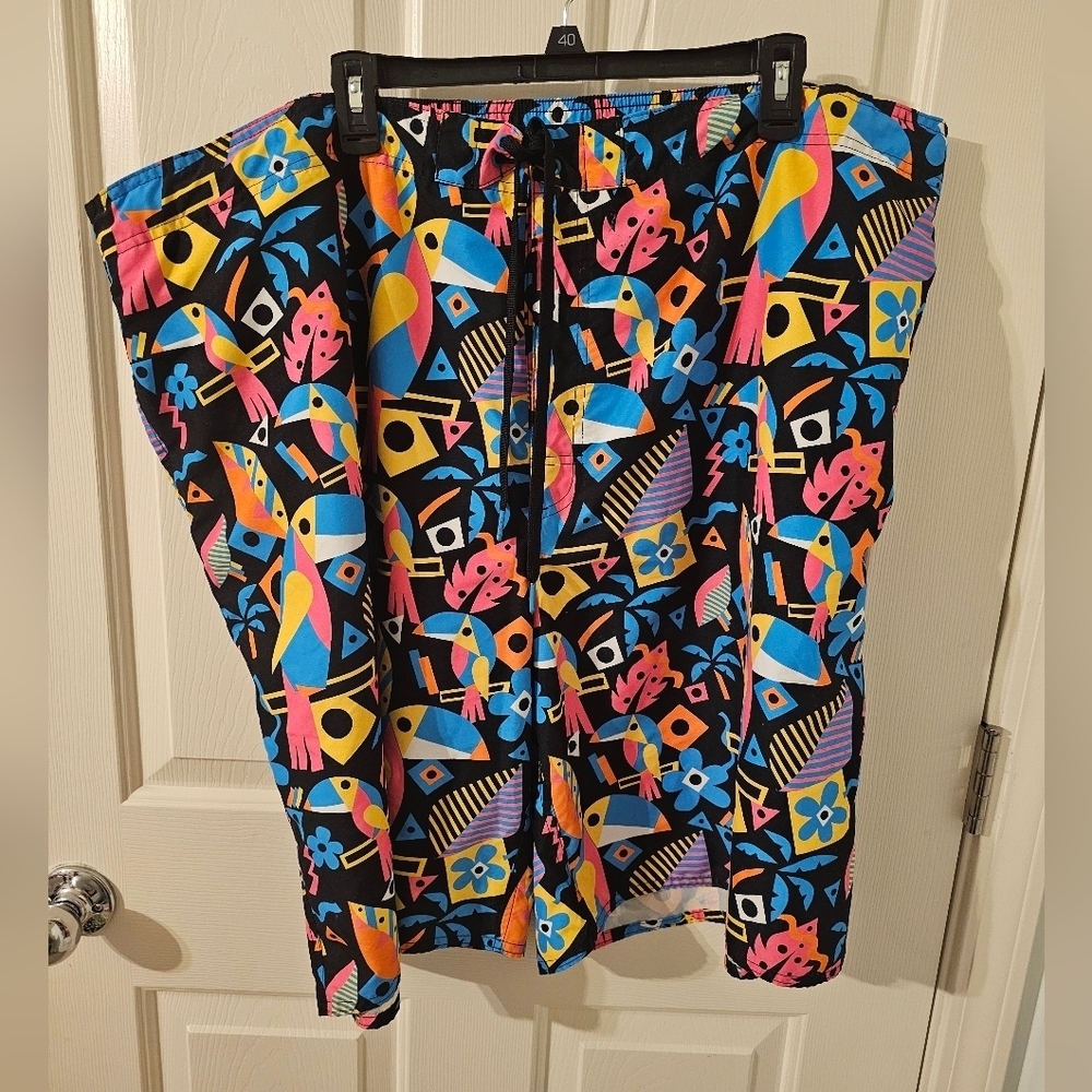True Nation by DXL Men's Big and Tall Toucan Print Swim Trunks Size 3XL